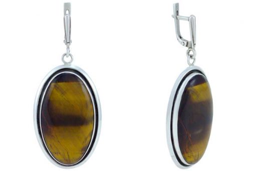 Серьги из серебра 925 пробы с тигровым глазом.