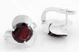 Серьги из серебра с гранатом круг 10 мм 11480