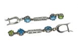 Серьги из серебра с топазом хризолитом и фианитами 3 квадрата 6х6 мм 17935