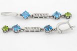 Серьги из серебра с топазом хризолитом и фианитами 3 квадрата 6х6 мм 17935