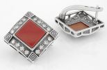 Серьги из серебра с кораллом красным и фианитами квадрат 11х11 мм 18284