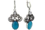 Серьги из серебра с бирюзой и жемчугом овал 15х20 мм 19345