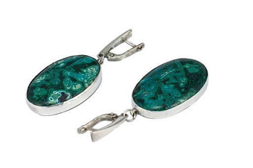 Серьги из серебра 925 пробы с хризоколлой.