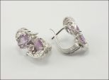 Серьги из серебра с аметистом 2 овала 6х8 мм 24594