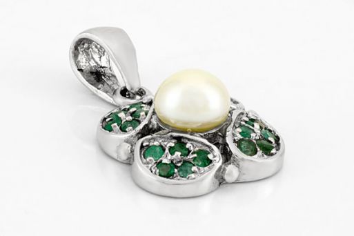 Кулон из серебра 925 пробы с изумрудом, жемчугом.