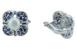 Серьги из серебра с жемчугом и сапфиром шар 7 мм и круги 2 мм 25250