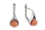 Серьги из серебра с кораллом розовым шар 8 мм капля малая 25863