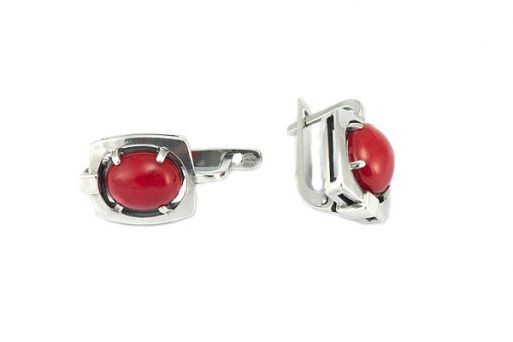 Серебряные серьги с кораллом 27252 купить в магазине Самоцветы мира