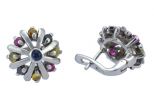 Серьги из серебра с сапфиром цветным 9 кругов 3 мм 27724