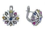 Серьги из серебра с сапфиром цветным 9 кругов 3 мм 27724
