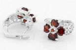Серьги из серебра с гранатом 4 сердца 5х5 мм круг 2 мм 28277