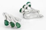 Серьги из серебра с изумрудом 3 капли 4х6 мм 28454