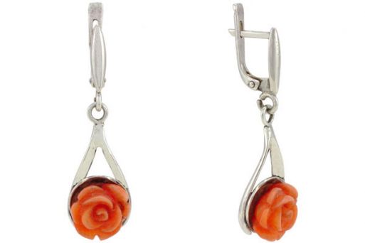Серебряные серьги с кораллом 55131 купить в магазине Самоцветы мира