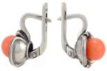 Серьги из серебра с кораллом розовым шар 8 мм цветок 30993