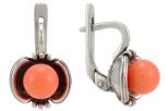 Серьги из серебра с кораллом розовым шар 8 мм цветок 30993