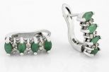 Серьги из серебра с изумрудом и фианитами 4 маркизы 3х6 мм 31282
