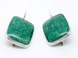 Серьги из серебра с авантюрином зелёным прямоугольник 25х35 мм 32250