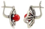 Серьги из серебра с кораллом красным шар 6 мм ромашка 32509