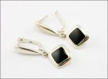 Серьги из серебра с агатом чёрным квадрат 12х12 мм 33684