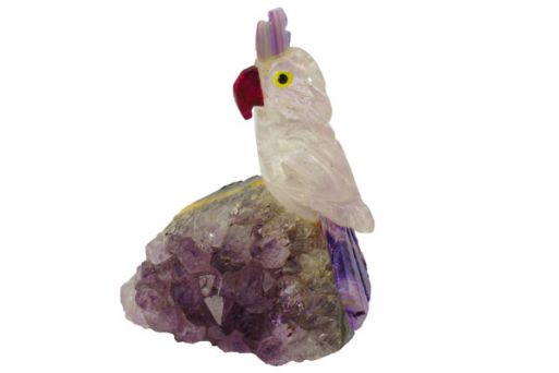 Фигурка попугай с хохолком микро из аметиста.