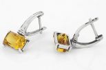 Серьги из серебра с цитрином прямоугольник 7х12 мм 35853