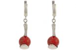 Серьги из серебра с кораллом красным шар 12 мм ковш 36528