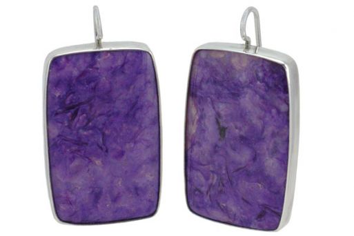 Серьги из серебра 925 пробы с чароитом.