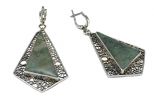 Серьги из серебра с агатом моховым треугольник 23х33х41 мм 36973