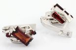 Серьги из серебра с гранатом прямоугольник 4х8 мм 2 круга 2 мм 37429