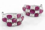 Серьги из серебра с рубином и фианитами 7 овалов 4х5 мм 37483