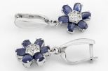 Серьги из серебра с сапфиром и фианитами 6 овалов 4х6 мм 37615