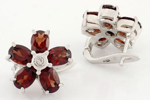 Серебряные серьги с гранатом 37756 купить в магазине Самоцветы мира
