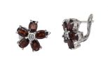 Серьги из серебра с гранатом и фианитами 5 овалов 5х7 мм 37756
