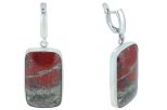 Серьги из серебра с яшмой и пиритом прямоугольник 20х32 мм 38059