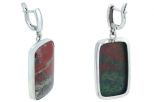 Серьги из серебра с яшмой и пиритом прямоугольник 20х32 мм 38059
