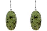 Серьги из серебра с змеевиком овал 20х37 мм 38062