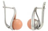 Серьги из серебра с кораллом розовым шар 10 мм капля большая 39743
