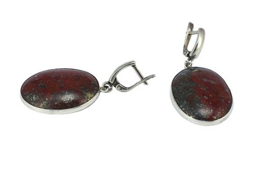 Серьги из серебра 925 пробы с яшмой и пиритом.