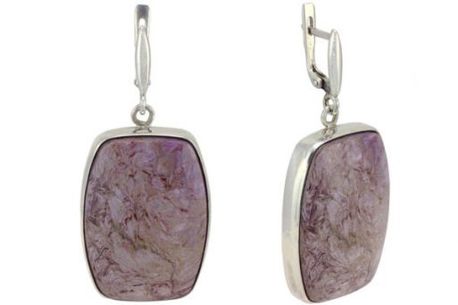 Серьги из серебра 925 пробы с чароитом.