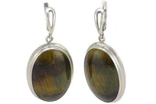 Серьги из серебра 925 пробы с Соколиным глазом.