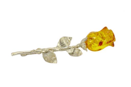 Серебряную брошь с янтарём 40684 купить в магазине Самоцветы мира