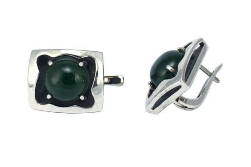 Серьги из серебра 925 пробы с нефритом.