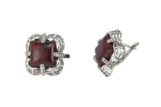 Серьги из серебра 925 пробы с яшмой.