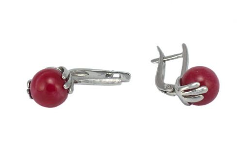 Серебряные серьги с кораллом 41177 купить в магазине Самоцветы мира