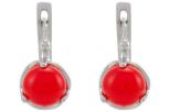 Серьги из серебра с кораллом красным круг 8 мм 41185