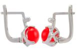 Серьги из серебра с кораллом красным круг 8 мм 41185