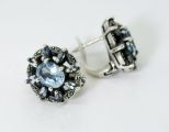 Серьги из серебра с топазом и марказитами овал 8х10 мм 8 маркиз 2х4 мм 41488