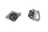 Серьги из серебра с раухтопазом и фианитами квадрат 10х10 мм 41535
