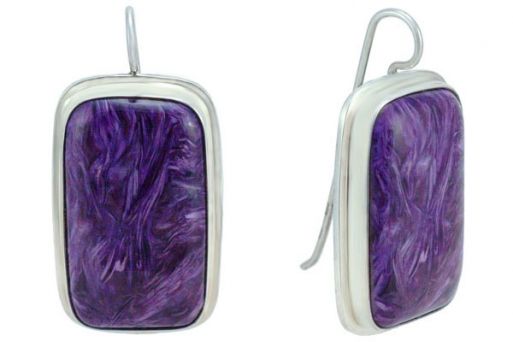 Серьги из серебра 925 пробы с чароитом.