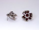 Серьги из серебра с гранатом и фианитами круг 8 мм 9 овалов 4х6 мм 41814